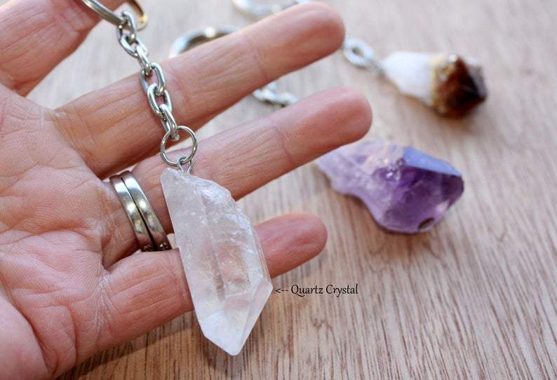 Raw Stone Crystal Keychain Dainty Accessories Genuine Crystal Point Keychains | Natural Stone | Rough Crystals