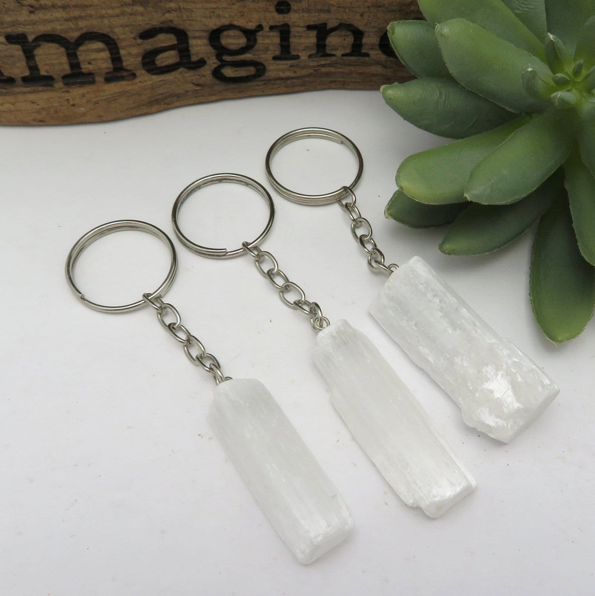 Raw Stone Crystal Keychain Dainty Accessories Selenite Genuine Crystal Point Keychains | Natural Stone | Rough Crystals
