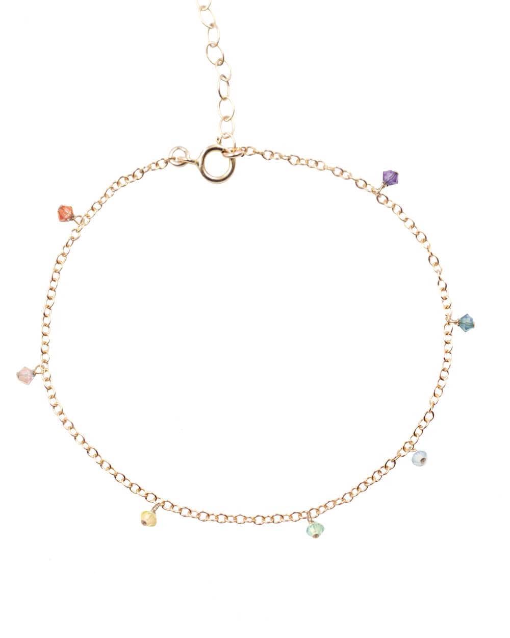The 7 Chakras Anklet with Swarovski Crystals Dainty Anklets 14k Gold Filled / 9-10" (small - standard) MaeMae Jewelry | Multi Color Swarovski Crystals | The 7 Chakras Anklet