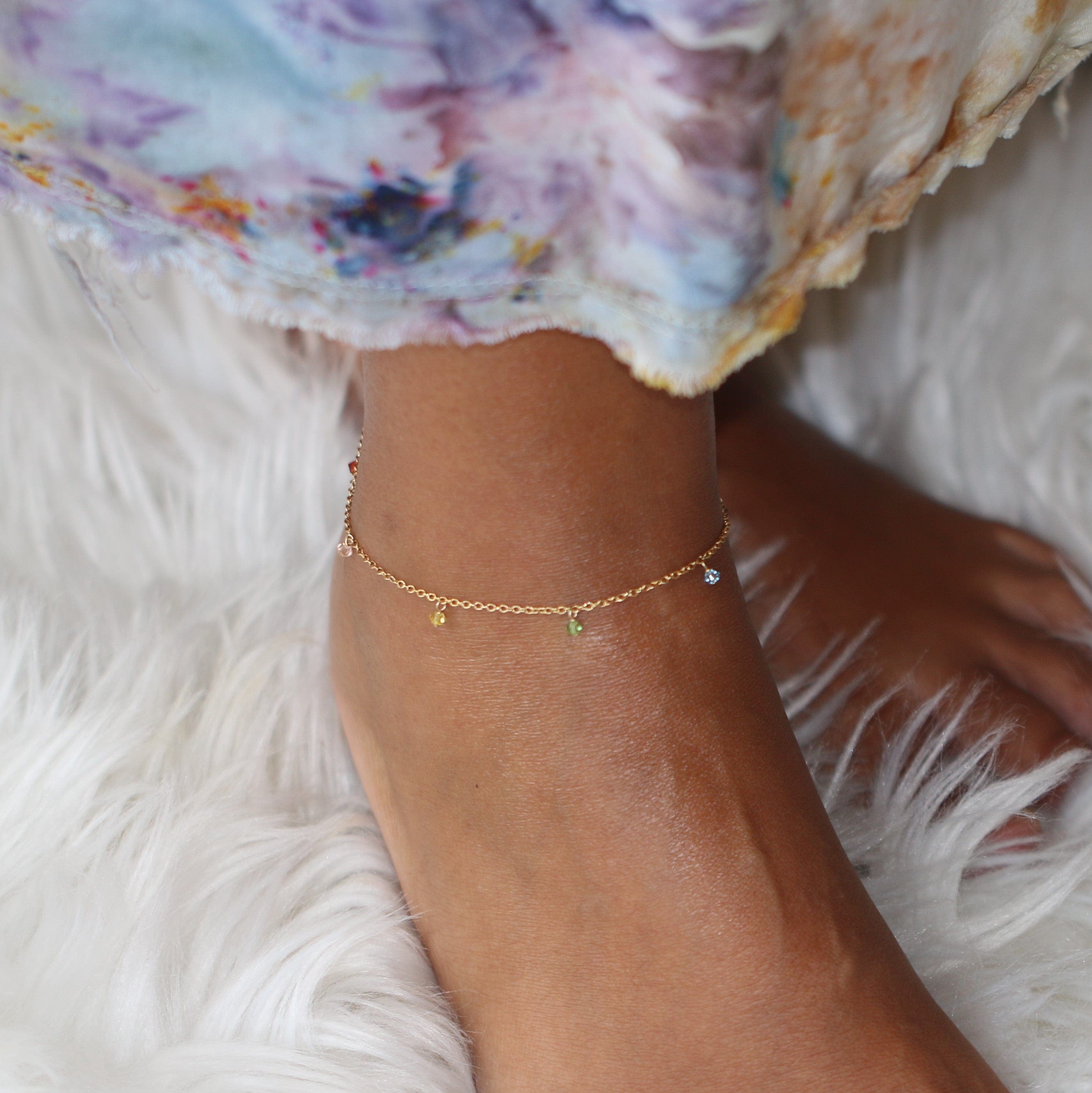 The 7 Chakras Anklet with Swarovski Crystals Dainty Anklets MaeMae Jewelry | Multi Color Swarovski Crystals | The 7 Chakras Anklet