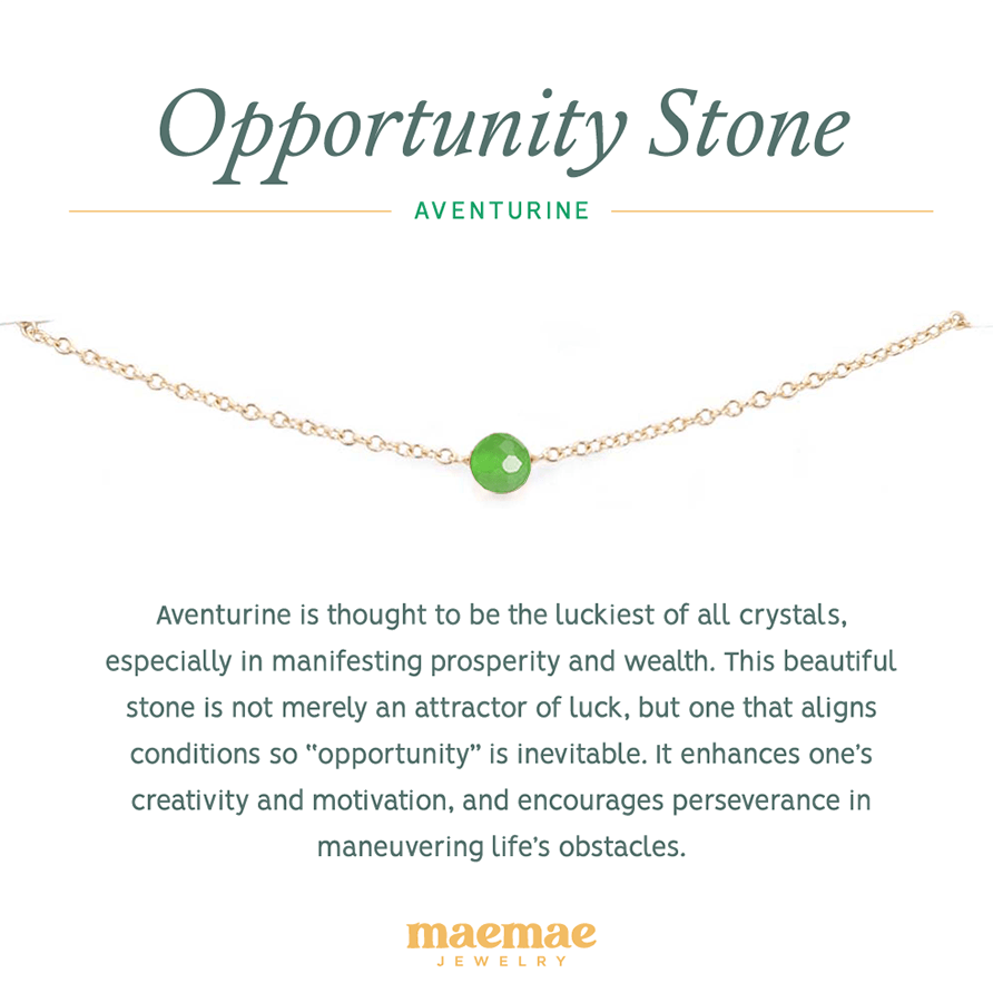 MaeMae Jewelry aventurine opportunity healing collection stone gold filled bracelet on affirmation card