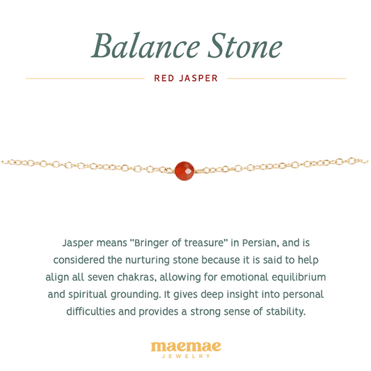 MaeMae Jewelry Red Jasper healing stone gold bracelet on affirmation card