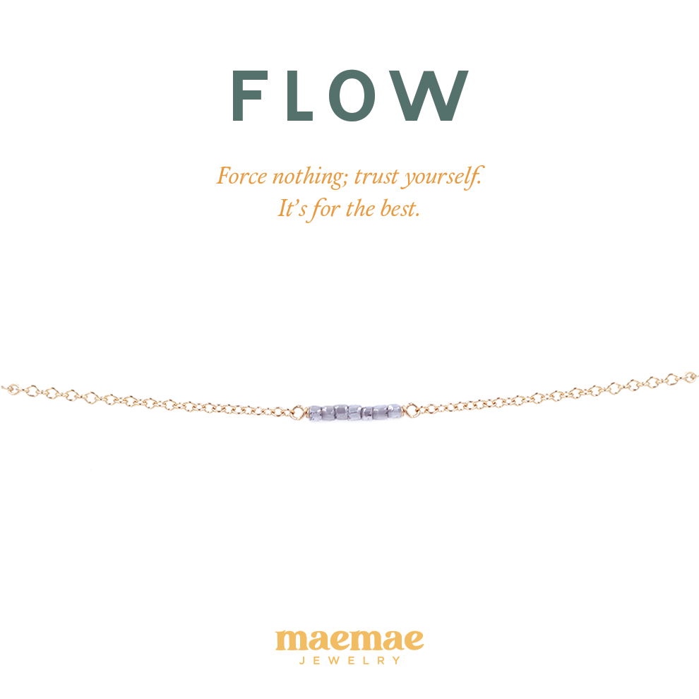 Flow Bracelet Dainty Bracelet 14k Gold Filled / S/M MaeMae Jewelry | "Flow" Bracelet | Blue Gray beads 