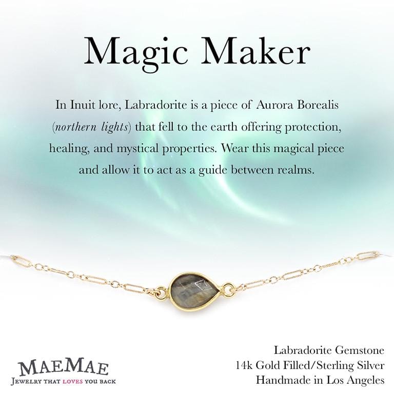 Labradorite gemstone pendant in 14k gold filled chain bracelet with positive affirmation card - MaeMae Jewelry