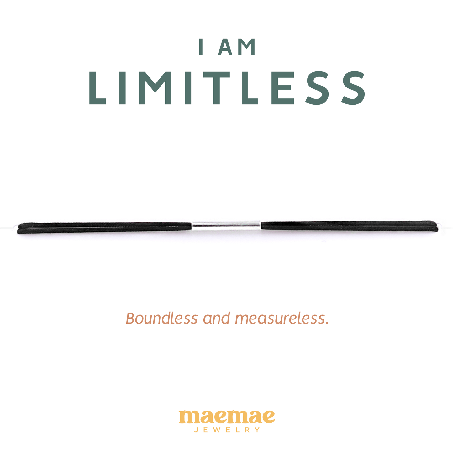 I Am Limitless Dainty Bracelet Black / X-Small (5-6") / Sterling Silver MaeMae Jewelry | I Am Limitless | Silk Cord Bracelet
