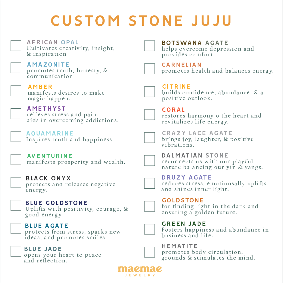 MaeMae Jewelry Custom Stone Juju bracelet stone list page 1