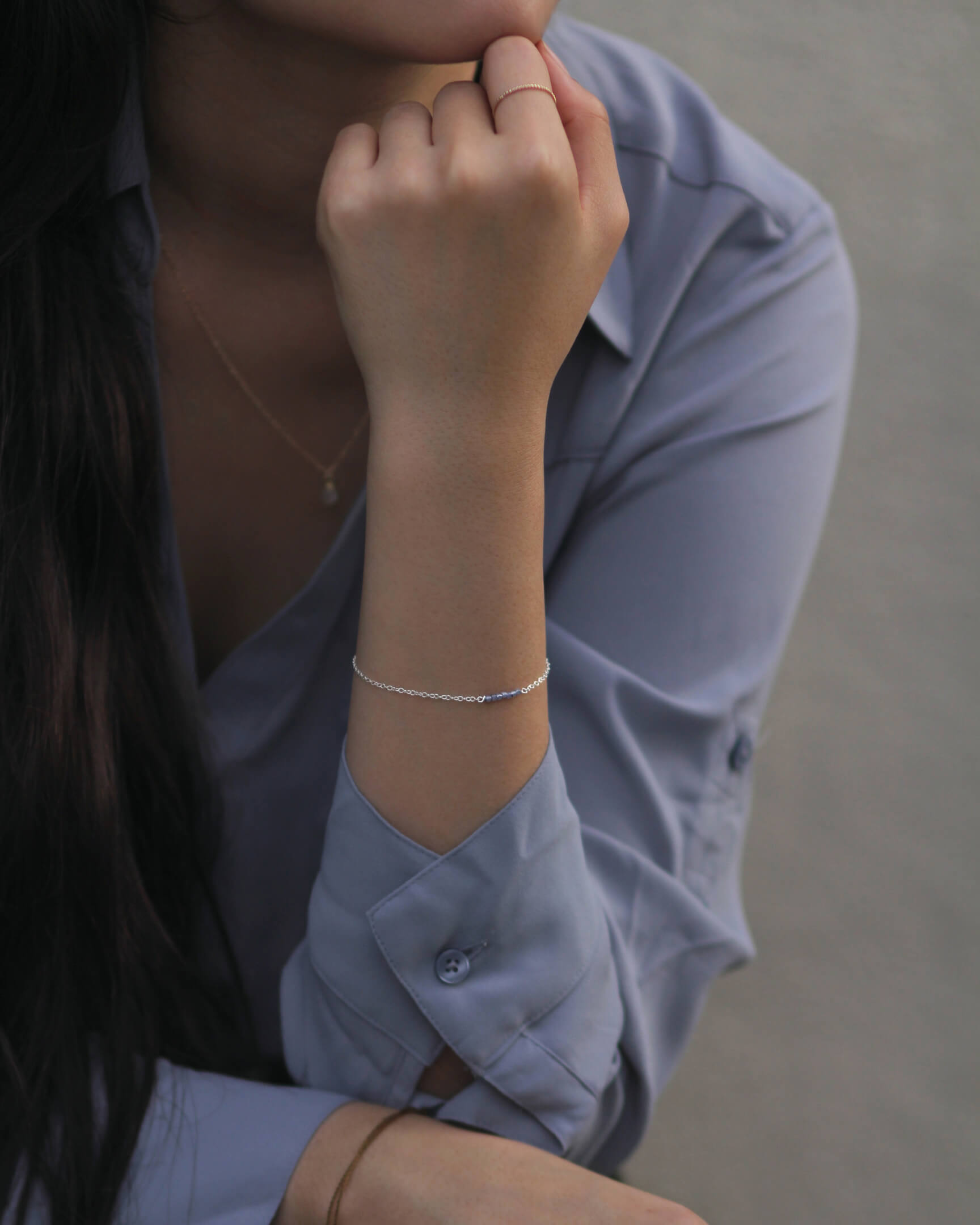 Flow Bracelet Dainty Bracelet MaeMae Jewelry | "Flow" Bracelet | Blue Gray beads 