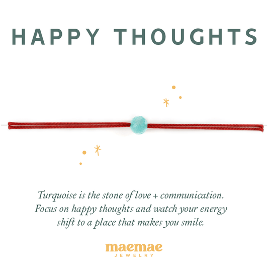 MaeMae Jewelry Happy Thoughts Turquoise on red nylon string bracelet