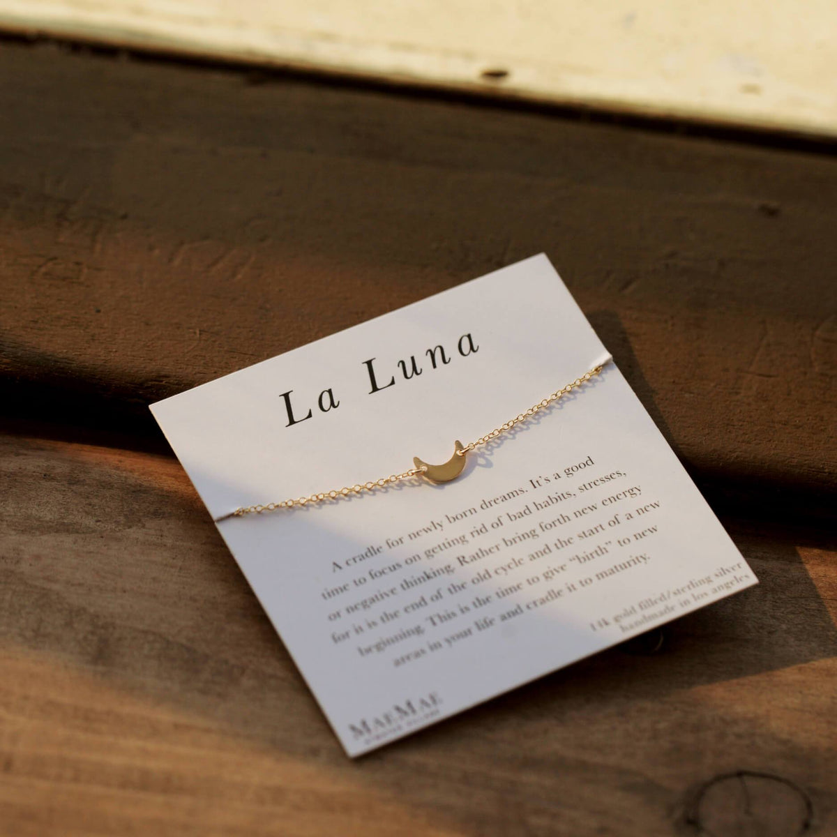 La Luna Bracelet Dainty Bracelet MaeMae Jewelry | "La Luna" Dainty Crescent Moon Bracelet | Carded Jewelry 