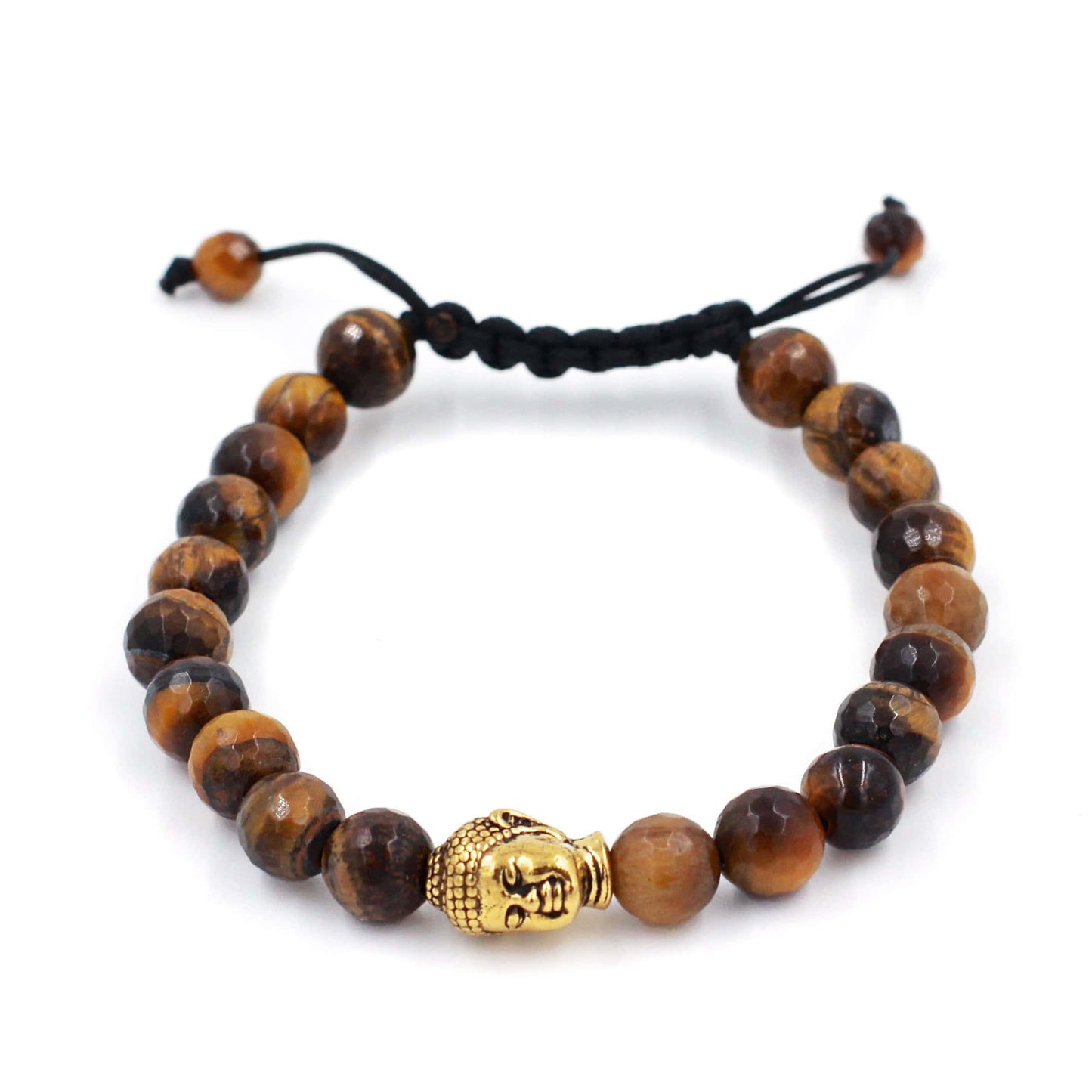 Tigers Eye custom stone bracelet with Gold Buddha Head charm.