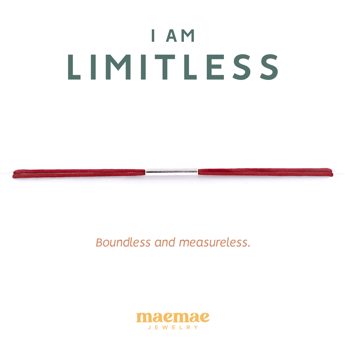 I Am Limitless Dainty Bracelet Red / X-Small (5-6") / Sterling Silver MaeMae Jewelry | I Am Limitless | Silk Cord Bracelet