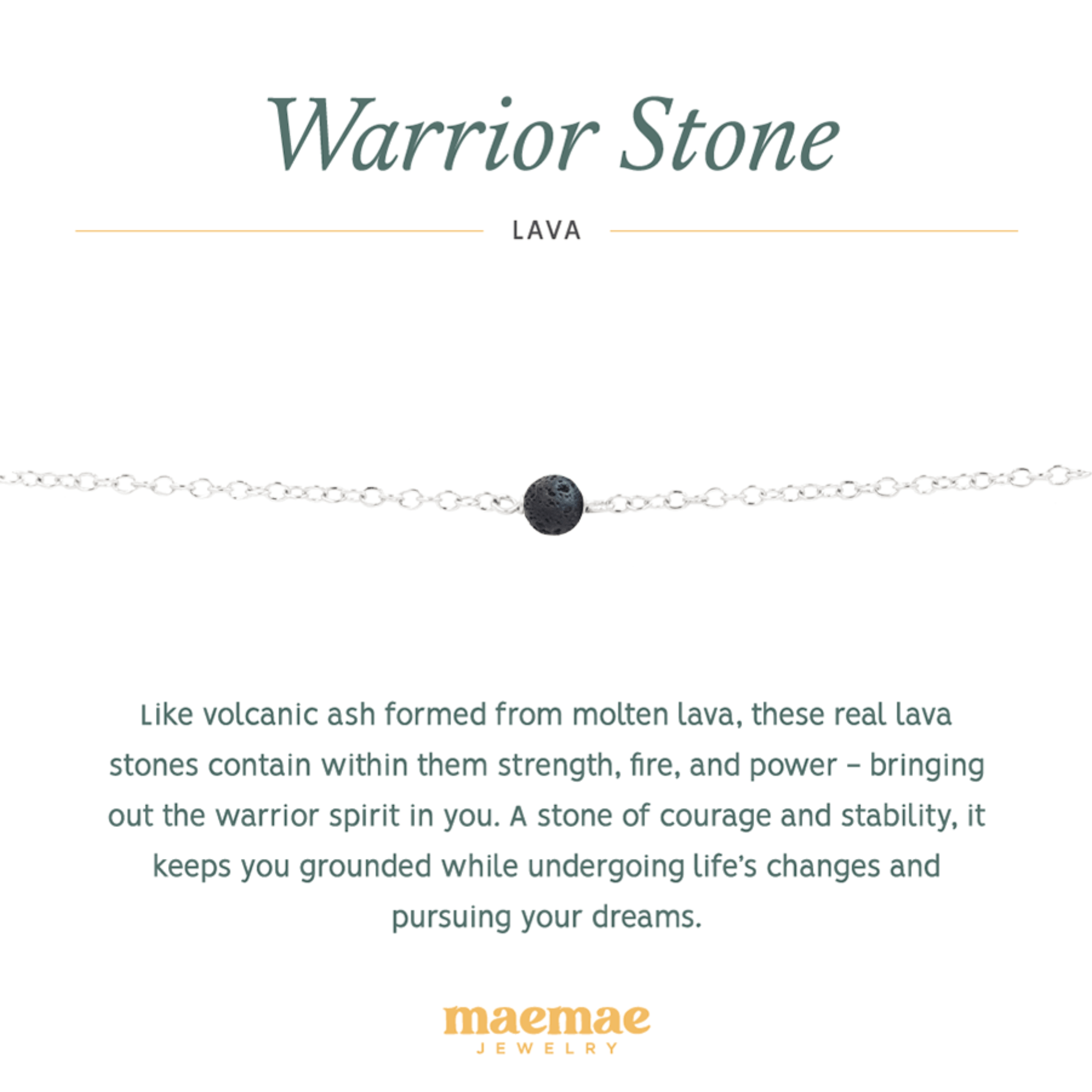 Lava healing stone collection sterling silver bracelet on affirmation card