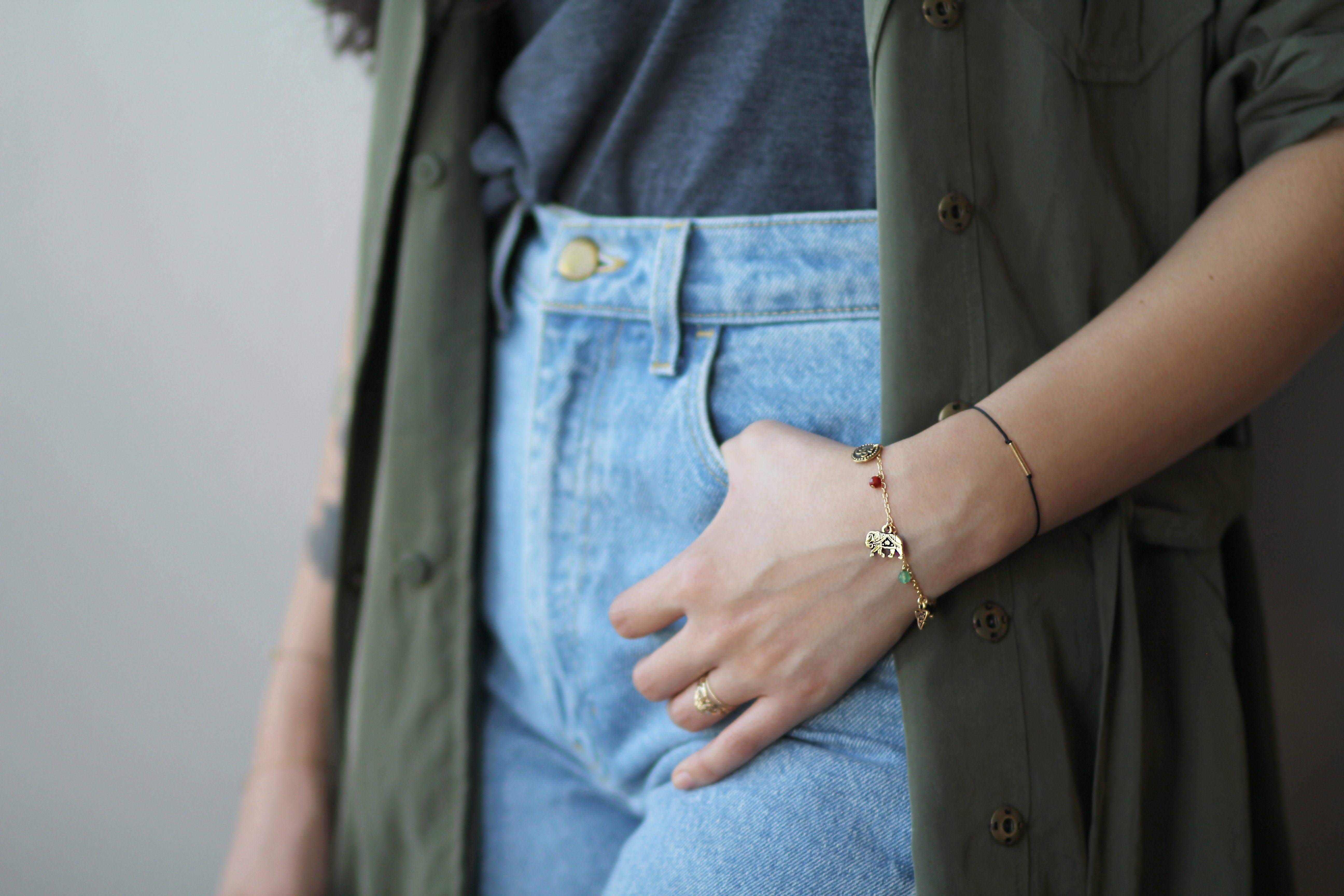 Customer modelling their Delicate MaeMae Super Good Luck Bracelet Charm Bracelet.