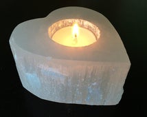 Selenite Heart Candle Holder Dainty Crystals