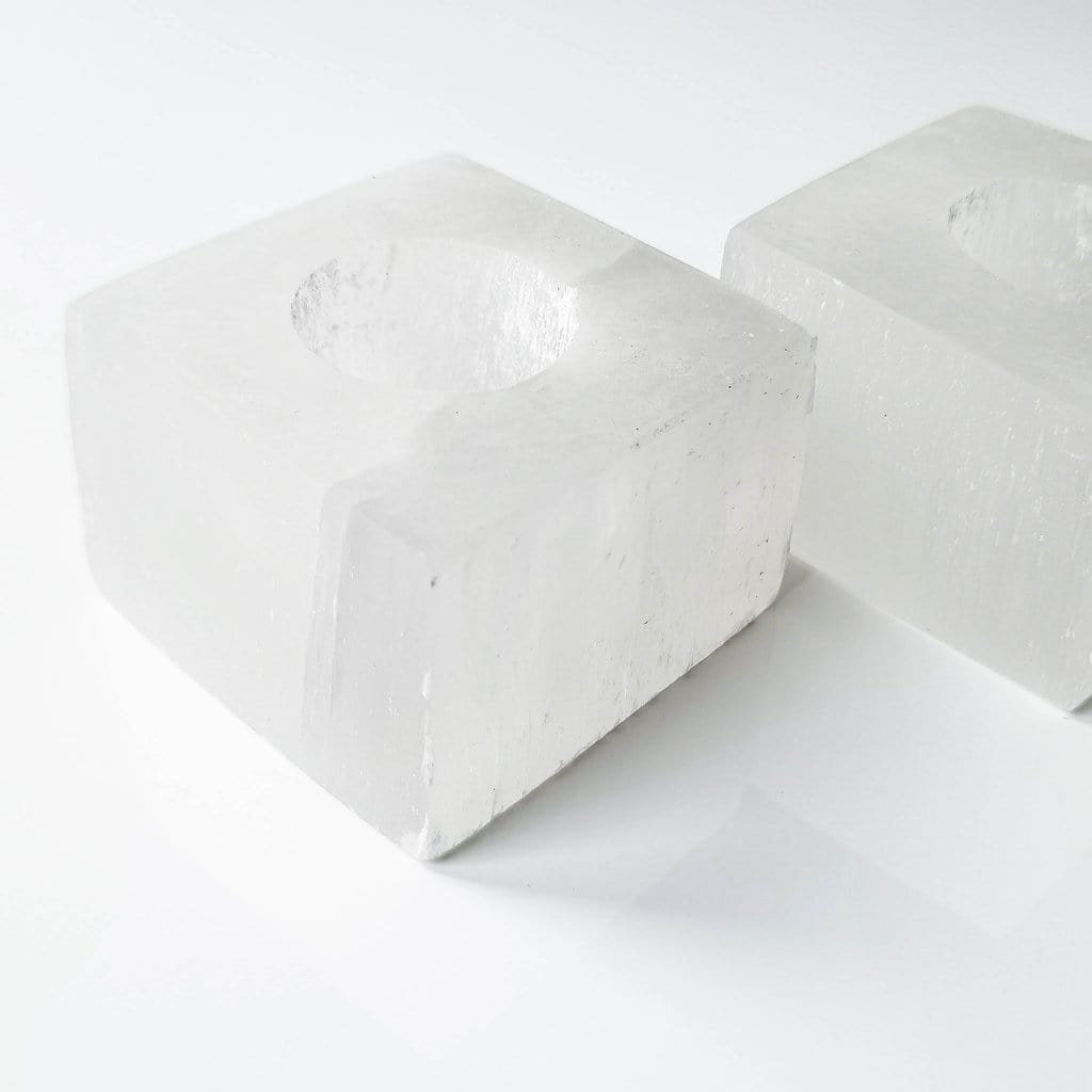 Selenite Square Candle Holder Dainty Crystals