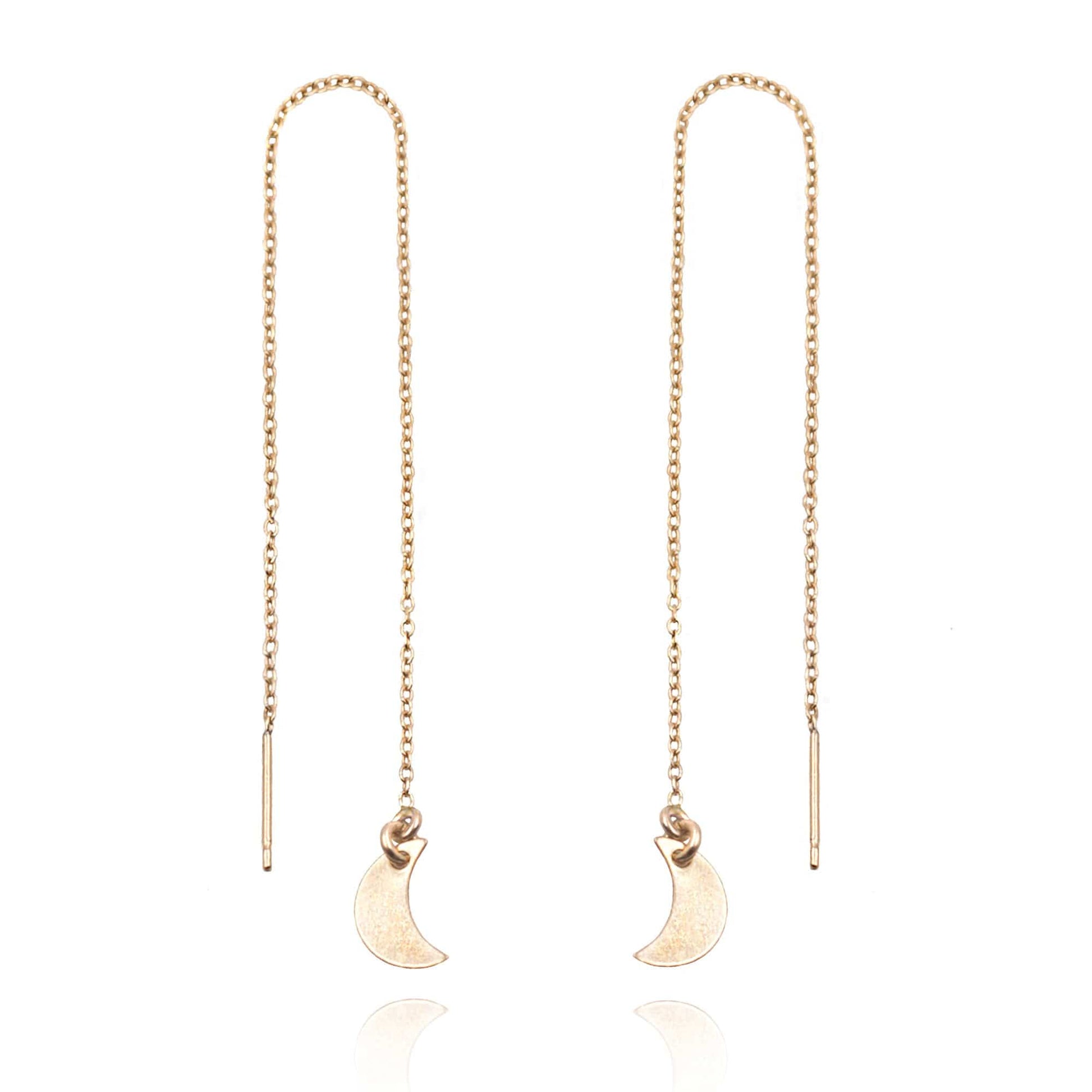 Crescent Moon Threader Earrings Dainty Earrings 14k Gold Filled MaeMae Jewelry | Ear Threaders | Long Crescent Moon Chain Earrings