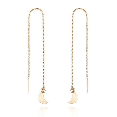 Crescent Moon Threader Earrings Dainty Earrings 14k Gold Filled MaeMae Jewelry | Ear Threaders | Long Crescent Moon Chain Earrings