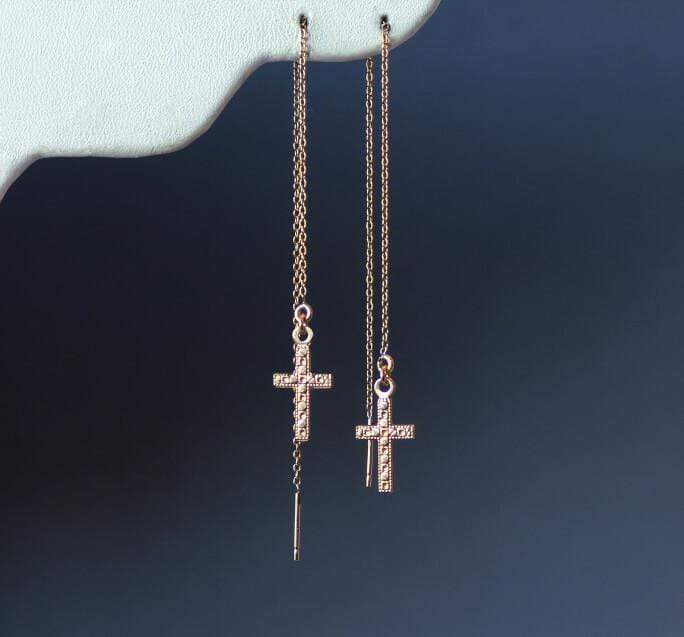 Cross Threader Earrings Dainty Earrings Gold or Sterling Silver Cross Ear Threaders | Earrings | MaeMaeJewelry