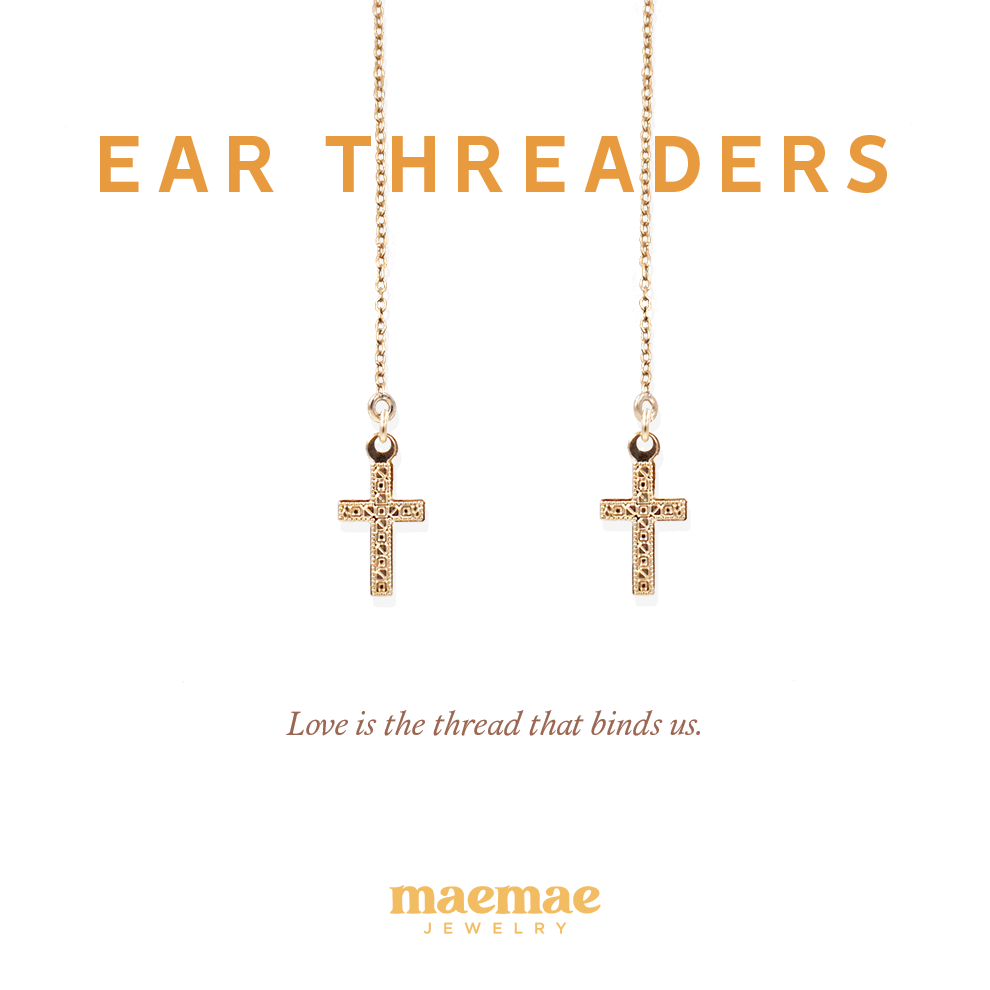 Cross Threader Earrings Dainty Earrings Gold or Sterling Silver Cross Ear Threaders | Earrings | MaeMaeJewelry