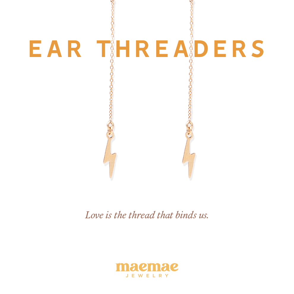 Lightning Bolt Threader Earrings Dainty Earrings Gold or Silver Lightning Bolt Long Chain Threader Earrings | MaeMae