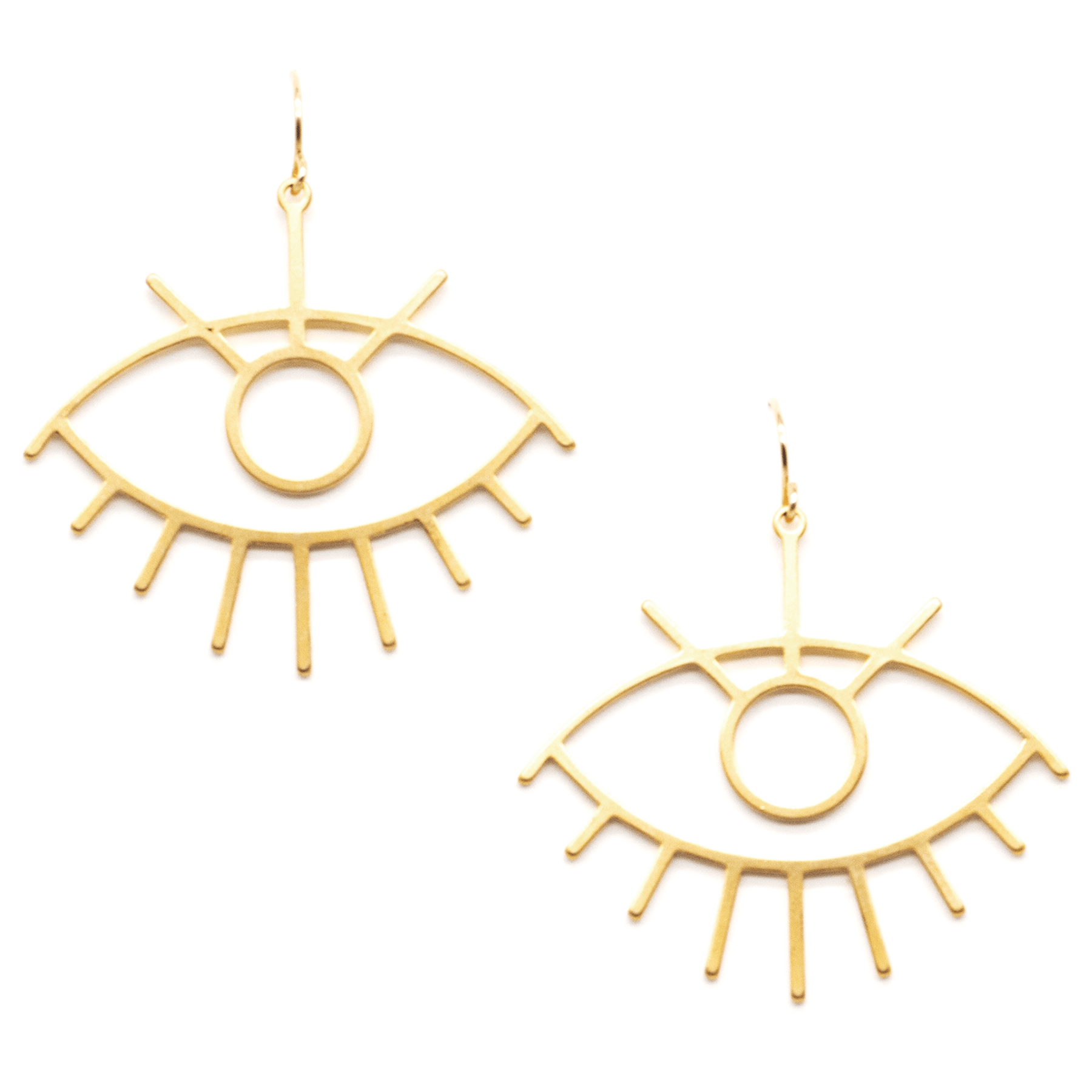 MaeMae Jewelry gold evil eye earrings on white background