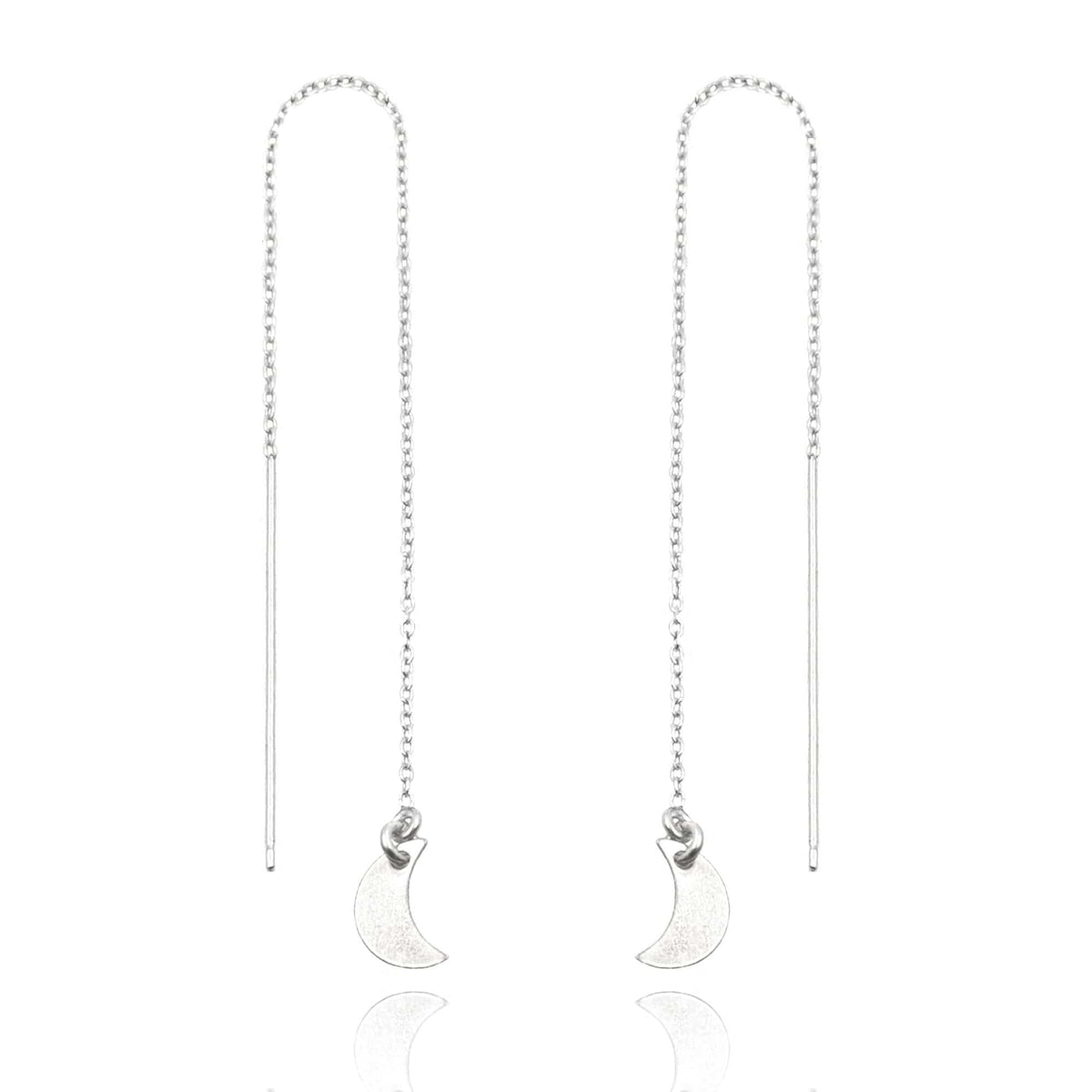 Crescent Moon Threader Earrings Dainty Earrings Sterling Silver MaeMae Jewelry | Ear Threaders | Long Crescent Moon Chain Earrings
