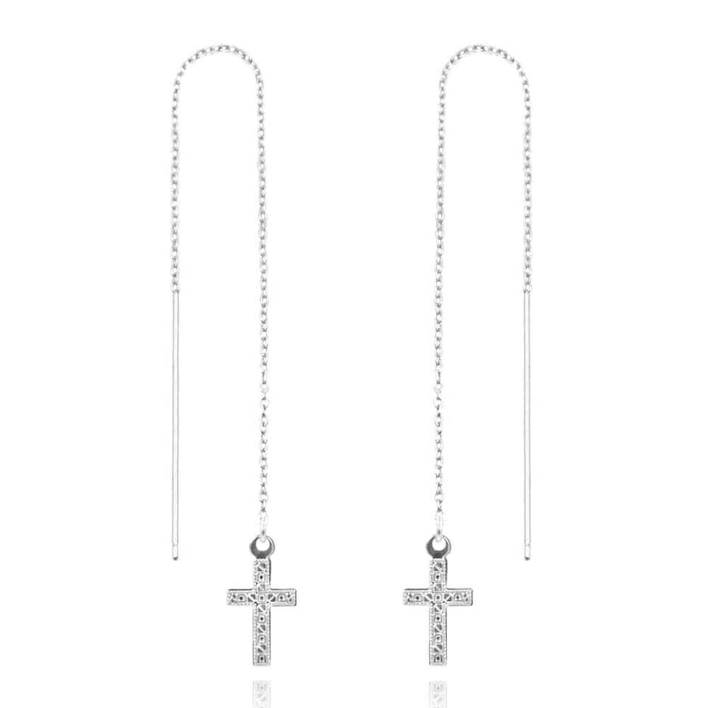 Cross Threader Earrings Dainty Earrings Sterling Silver Gold or Sterling Silver Cross Ear Threaders | Earrings | MaeMaeJewelry