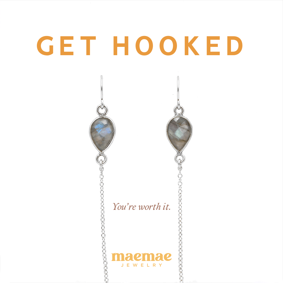 Get Hooked labradorite crystal silver earring on card