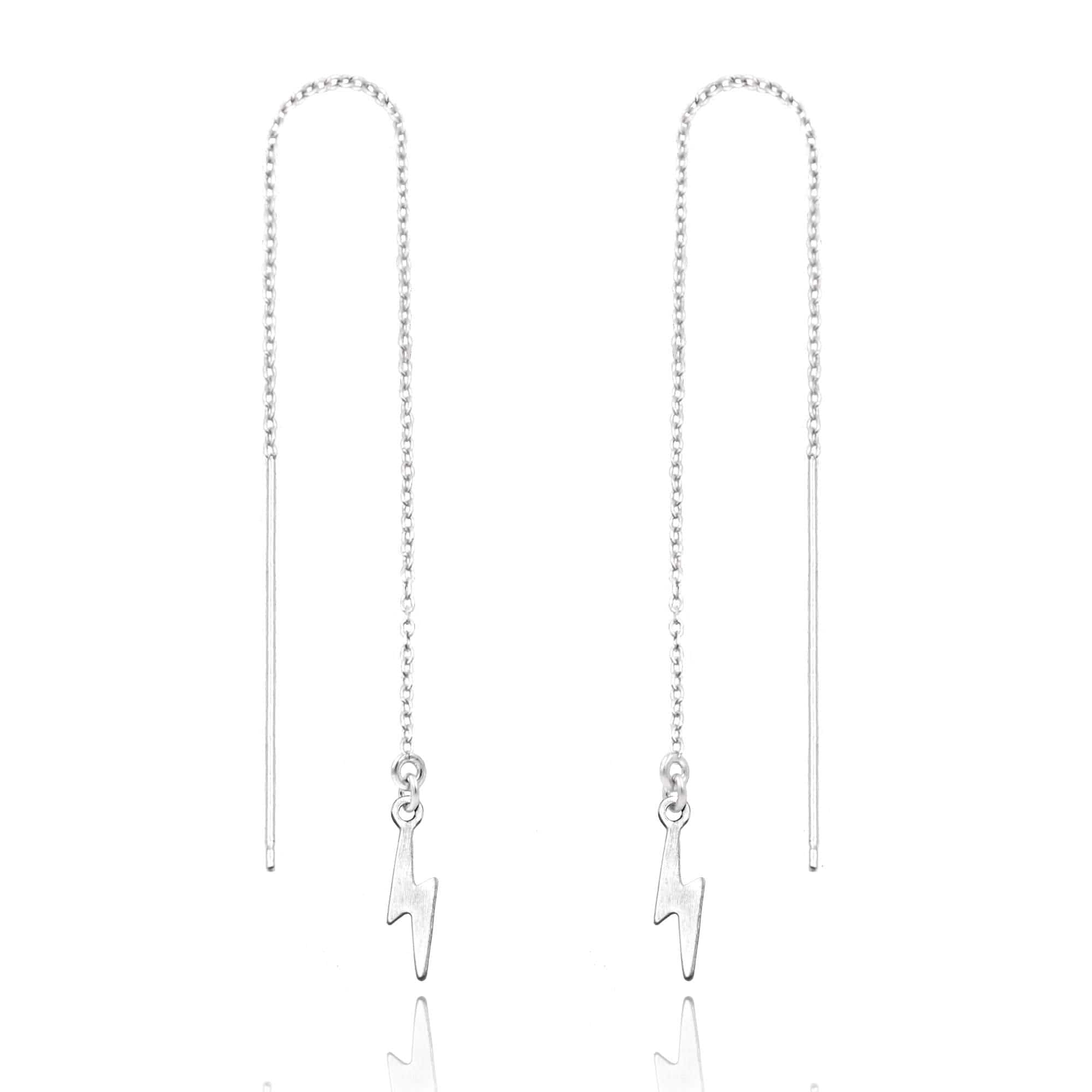 Lightning Bolt Threader Earrings Dainty Earrings Sterling Silver Gold or Silver Lightning Bolt Long Chain Threader Earrings | MaeMae