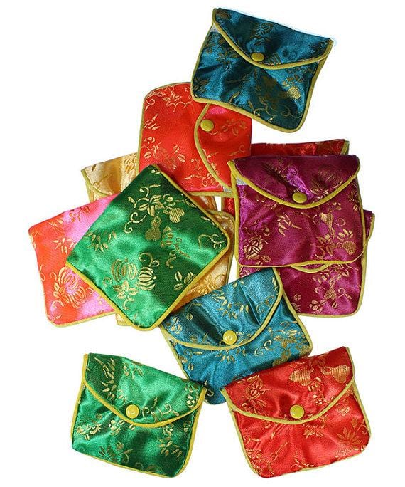 Chinese silk pouches for baby buddhas