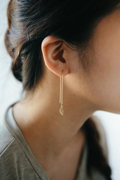 Leaf Threader Earrings Dainty MaeMae Jewelry | Ear Threaders | Leaf Chain Earrings | Gold or Silver