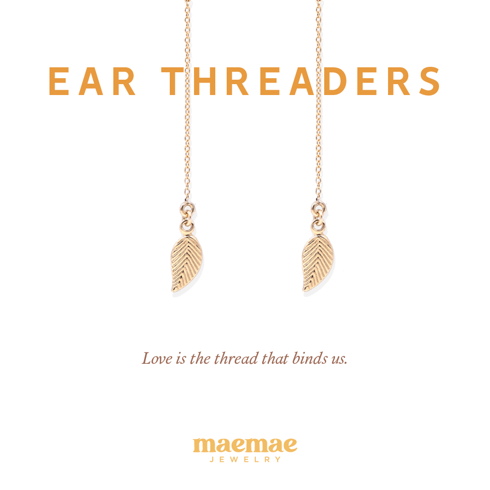 Leaf Threader Earrings Dainty MaeMae Jewelry | Ear Threaders | Leaf Chain Earrings | Gold or Silver