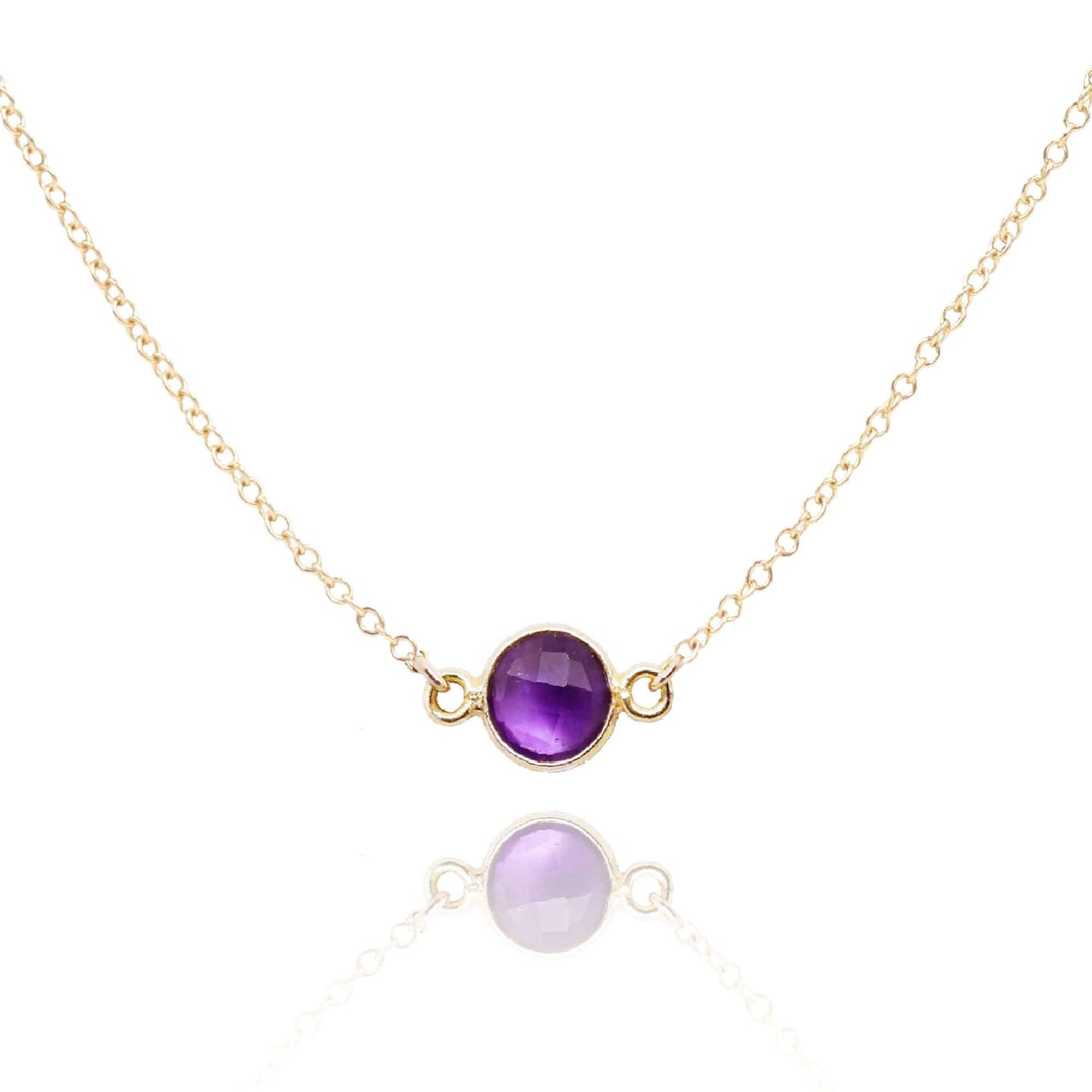 Close up of a genuine amethyst 14k gold filled necklace - MaeMae Jewelry