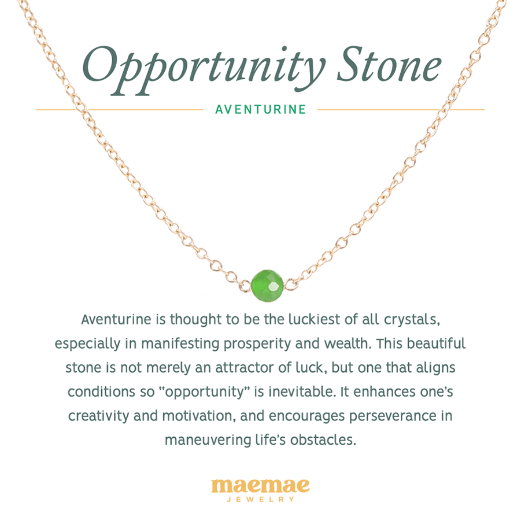 MaeMae Jewelry aventurine opportunity healing collection stone gold filled necklace on affirmation card