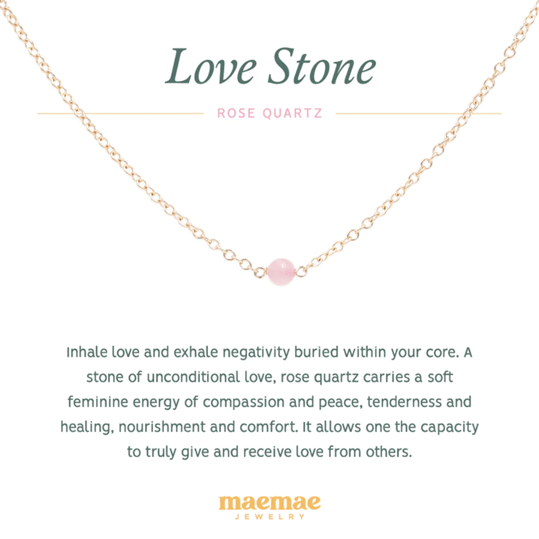Crystal Love Stone Neckalce. A stone of unconditional love, rose quartz carries a soft feminine energy of compassion and peace, tenderness and healing, nourishment and comfort. It allows one the capacity to truly give and receive love from others. Wear this necklace as a reminder to open the heart to love or stack with our pieces to create an intentional stack