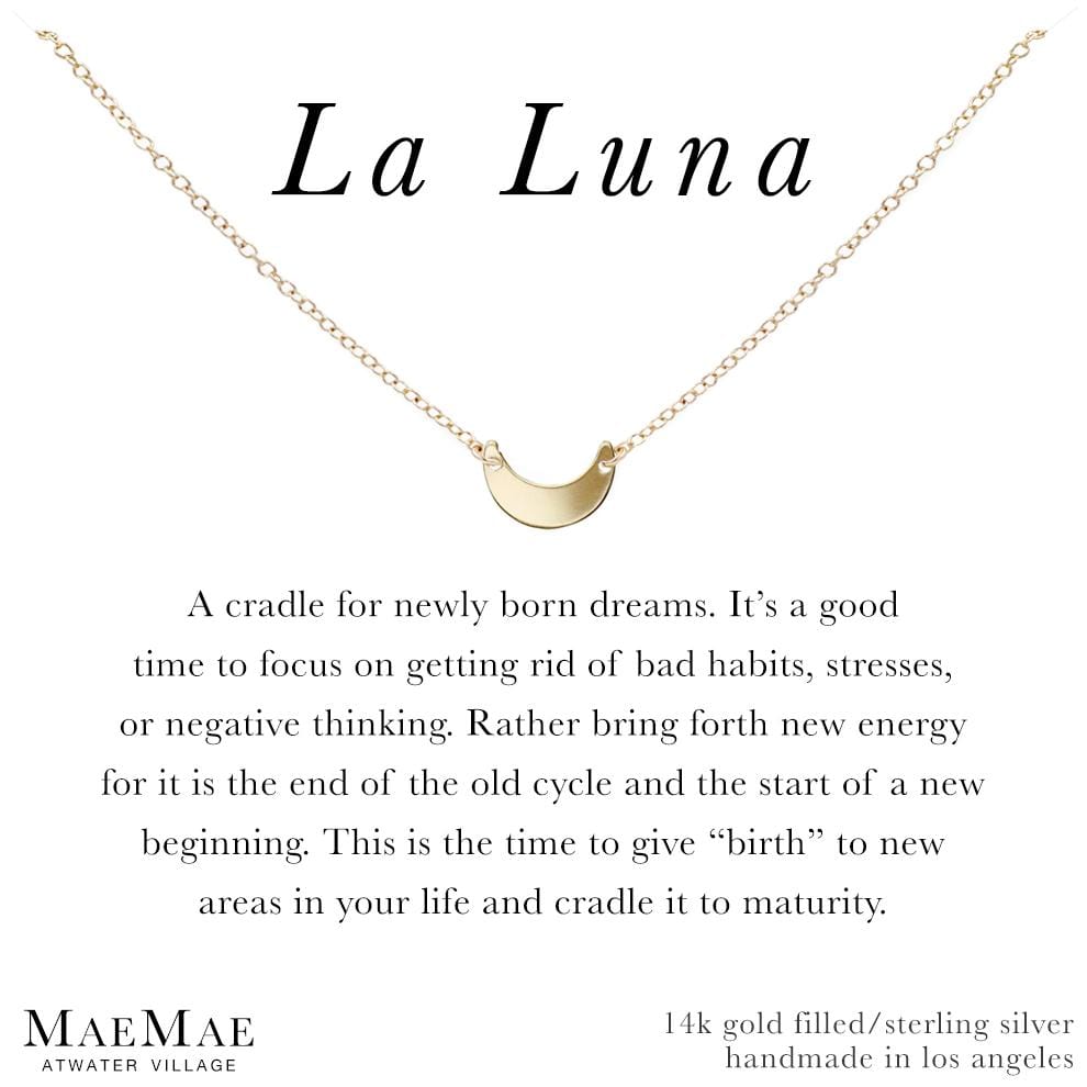 La Luna Crescent Moon Necklace Dainty Necklace 14k Gold Filled / 14" - 16 MaeMae Jewelry | "La Luna" Dainty Crescent Moon Necklace