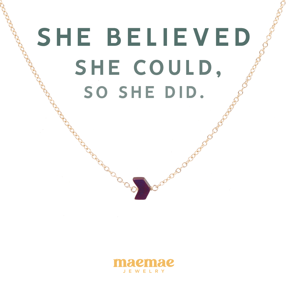 MaeMae Jewelry she believed she could, so she did gold necklace on card