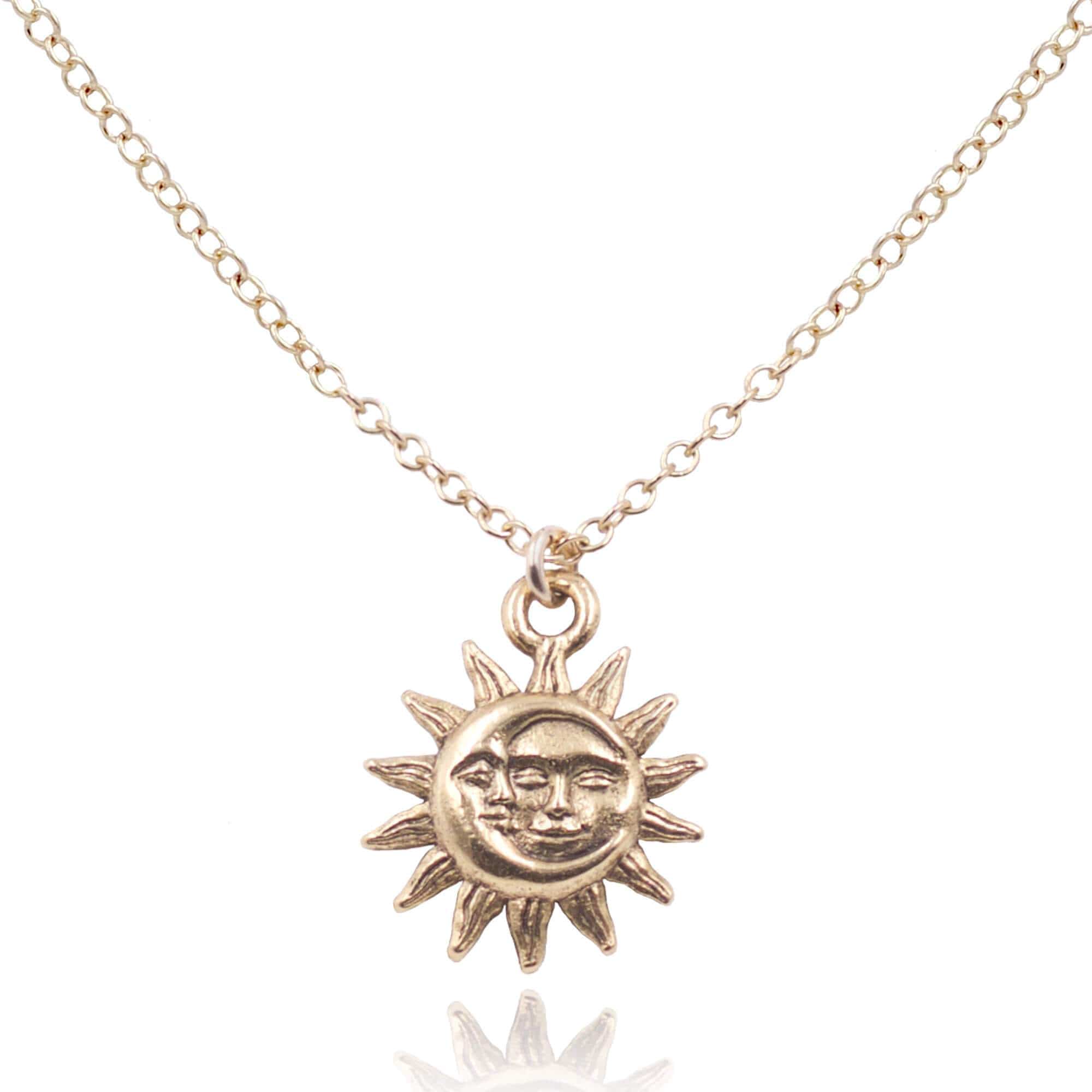 Detailed view of 14k Gold Filled Light After Dark Necklace with Gold Sun Moon Charm.