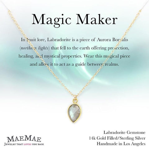 14k Gold Filled Labradorite Pendant necklace on Magic Maker affirmation card - MaeMae Jewelry