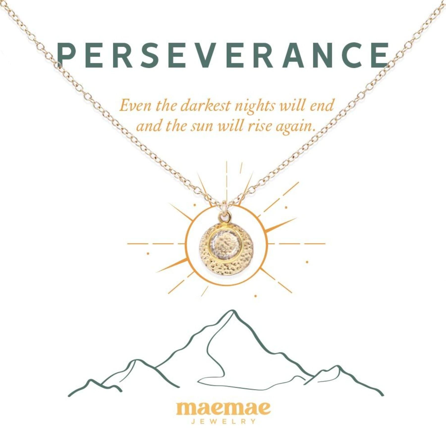 MaeMae Jewelry perseverance gold filled necklace on affirmation card