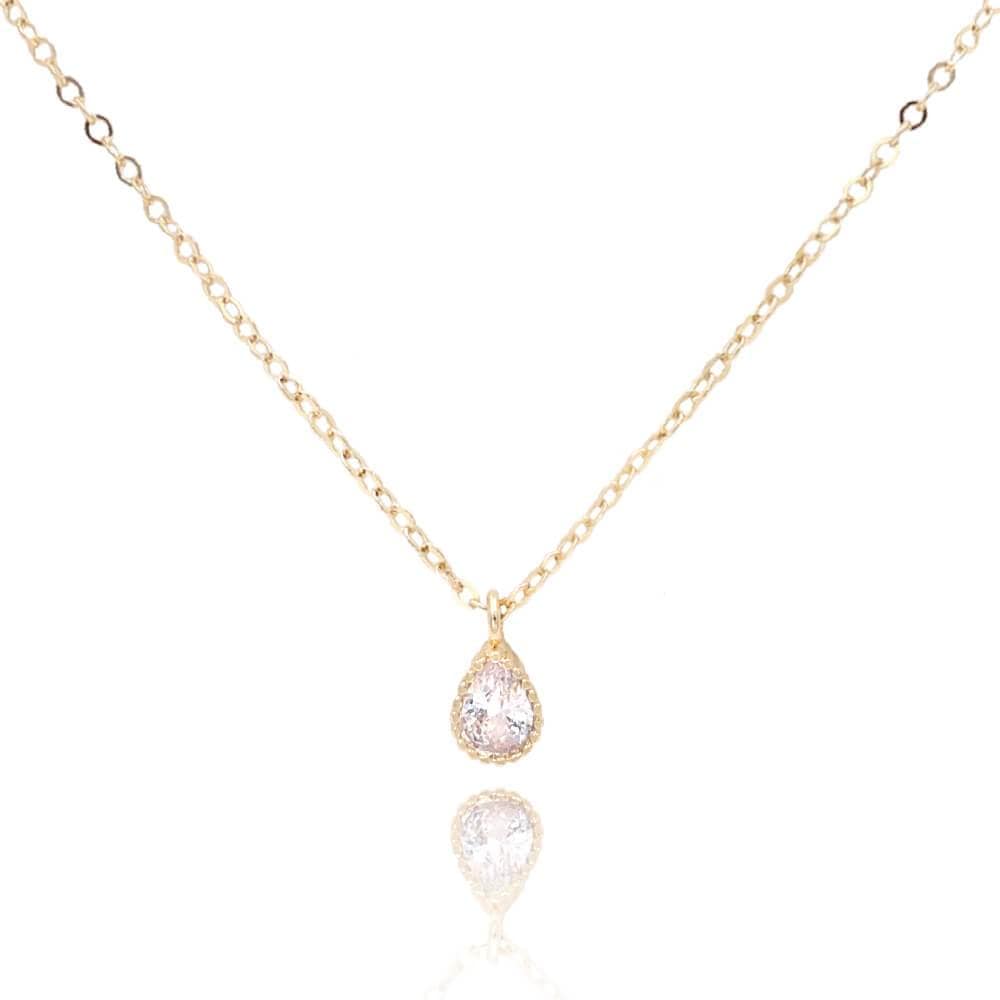 Daughter Flower Petal Necklace Dainty Necklace 14k Gold Filled Daughter Necklace | Cubic Zirconia Teardrop Necklace |  Flower Petal Charm
