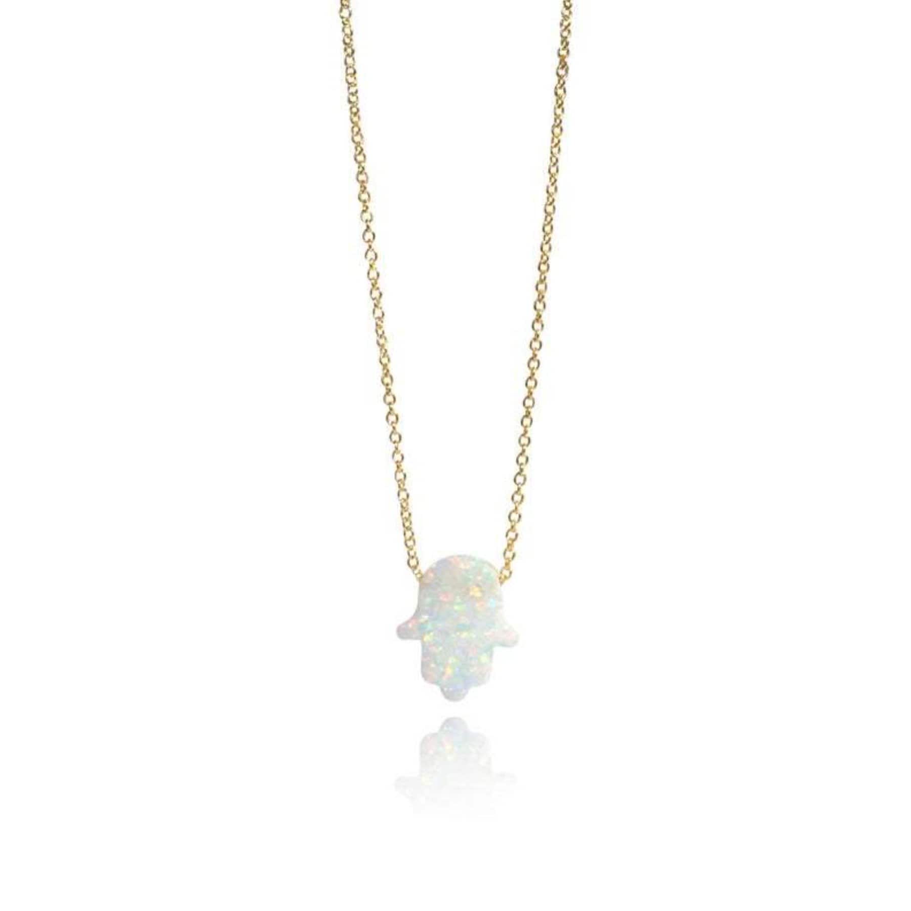 Opal Hamsa Hand Necklace on white background