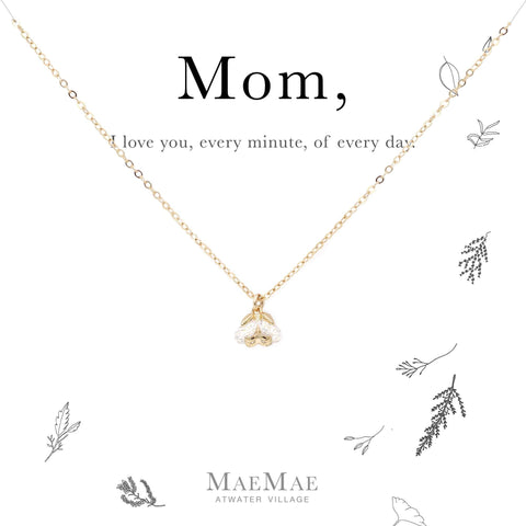 14k Gold Filled Cubic Zirconia Flower Drop Necklace on Mom Card - MaeMae Jewelry