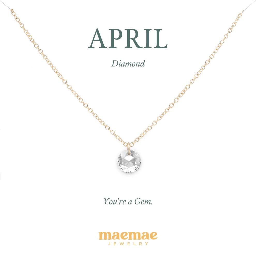 Birthstone Necklace - Crystal Pendant Dainty Necklace 16"-18" (standard) / April - Diamond / 14k Gold Filled MaeMae Birthstone Necklace - Crystal Pendant is a Swarovski Crystal on a Dainty Gold or Silver Necklace.