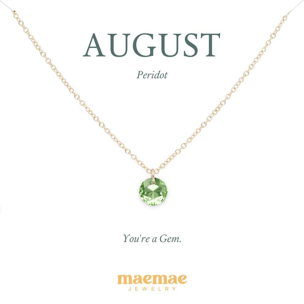 Birthstone Necklace - Crystal Pendant Dainty Necklace 16"-18" (standard) / August - Peridot / 14k Gold Filled MaeMae Birthstone Necklace - Crystal Pendant is a Swarovski Crystal on a Dainty Gold or Silver Necklace.