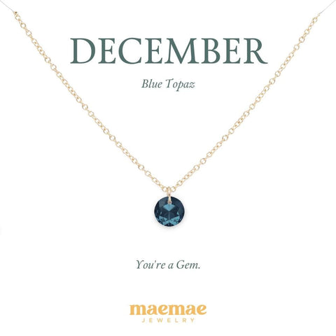 Birthstone Necklace - Crystal Pendant Dainty Necklace 16"-18" (standard) / December - Blue Topaz / 14k Gold Filled MaeMae Birthstone Necklace - Crystal Pendant is a Swarovski Crystal on a Dainty Gold or Silver Necklace.