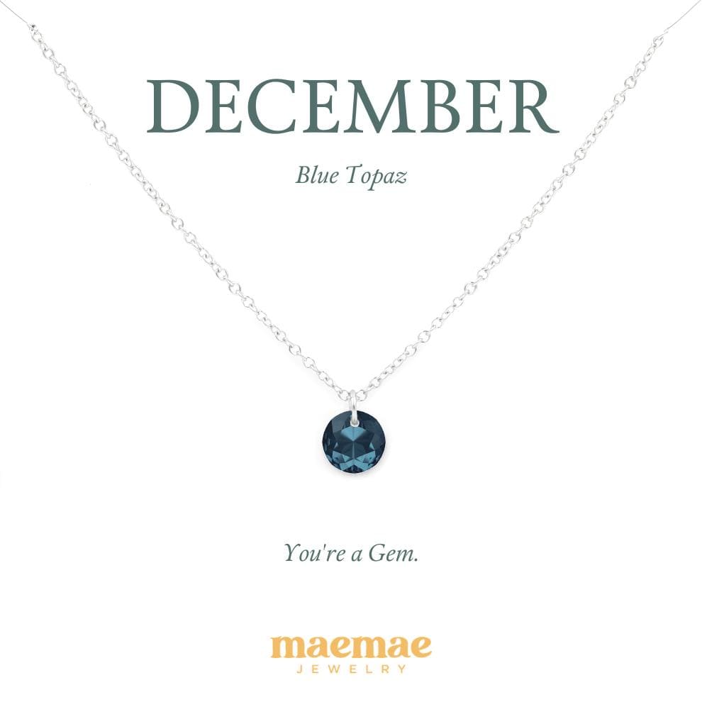 Birthstone Necklace - Crystal Pendant Dainty Necklace 16"-18" (standard) / December - Blue Topaz / Sterling Silver MaeMae Birthstone Necklace - Crystal Pendant is a Swarovski Crystal on a Dainty Gold or Silver Necklace.