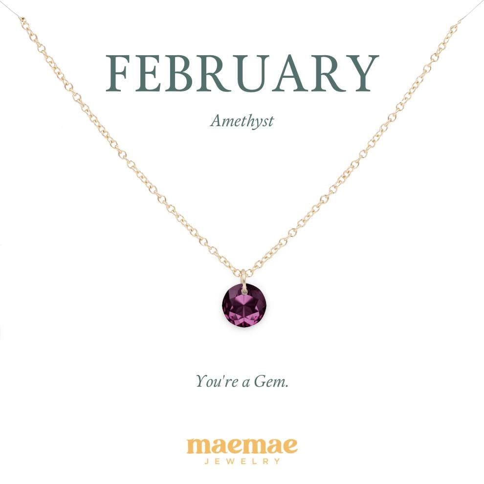 Birthstone Necklace - Crystal Pendant Dainty Necklace 16"-18" (standard) / February - Amethyst / 14k Gold Filled MaeMae Birthstone Necklace - Crystal Pendant is a Swarovski Crystal on a Dainty Gold or Silver Necklace.