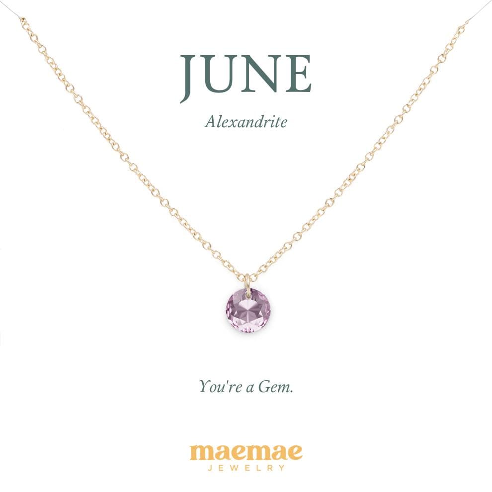 Birthstone Necklace - Crystal Pendant Dainty Necklace 16"-18" (standard) / June - Alexandrite / 14k Gold Filled MaeMae Birthstone Necklace - Crystal Pendant is a Swarovski Crystal on a Dainty Gold or Silver Necklace.