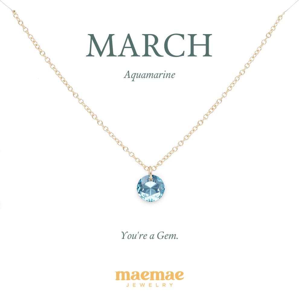 Birthstone Necklace - Crystal Pendant Dainty Necklace 16"-18" (standard) / March - Aquamarine / 14k Gold Filled MaeMae Birthstone Necklace - Crystal Pendant is a Swarovski Crystal on a Dainty Gold or Silver Necklace.